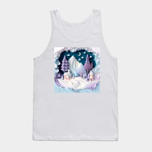 papercut illustration of magical winter, paper quilling, voxel Tank Top